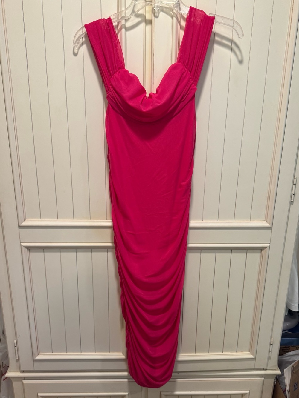 Sleek Ruched Midi Dress in Hot Pink, Size Small